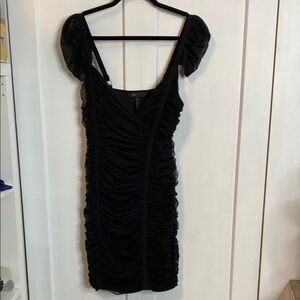 BCBG MazAzria | Black cap Sleeved Ruched Mini Cocktail Dress - Medium